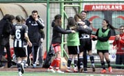 Manager Mutlucan Zavotçu’s reaction after his team clinch promotion to Division I: