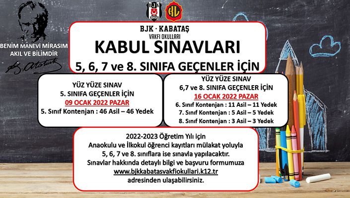 BJK-KABATAŞ VAKFI Okulları Yüz Yüze Kabul Sınavları Hakkında Bilgilendirme